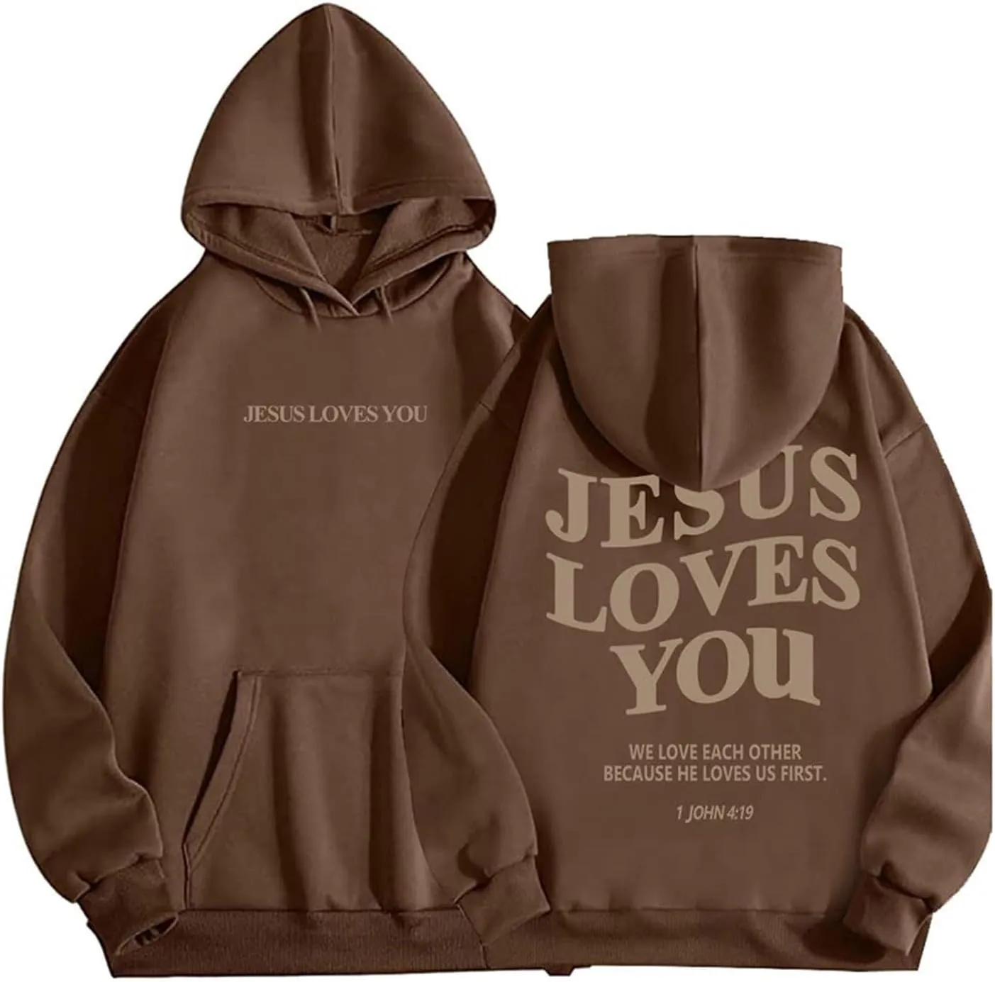 Jesus Loves You Christian Hoodies for Women Bible Verse Oversized Long Sleeve Y2K Drawstring Sweatshirts Comfy Pockets Tops