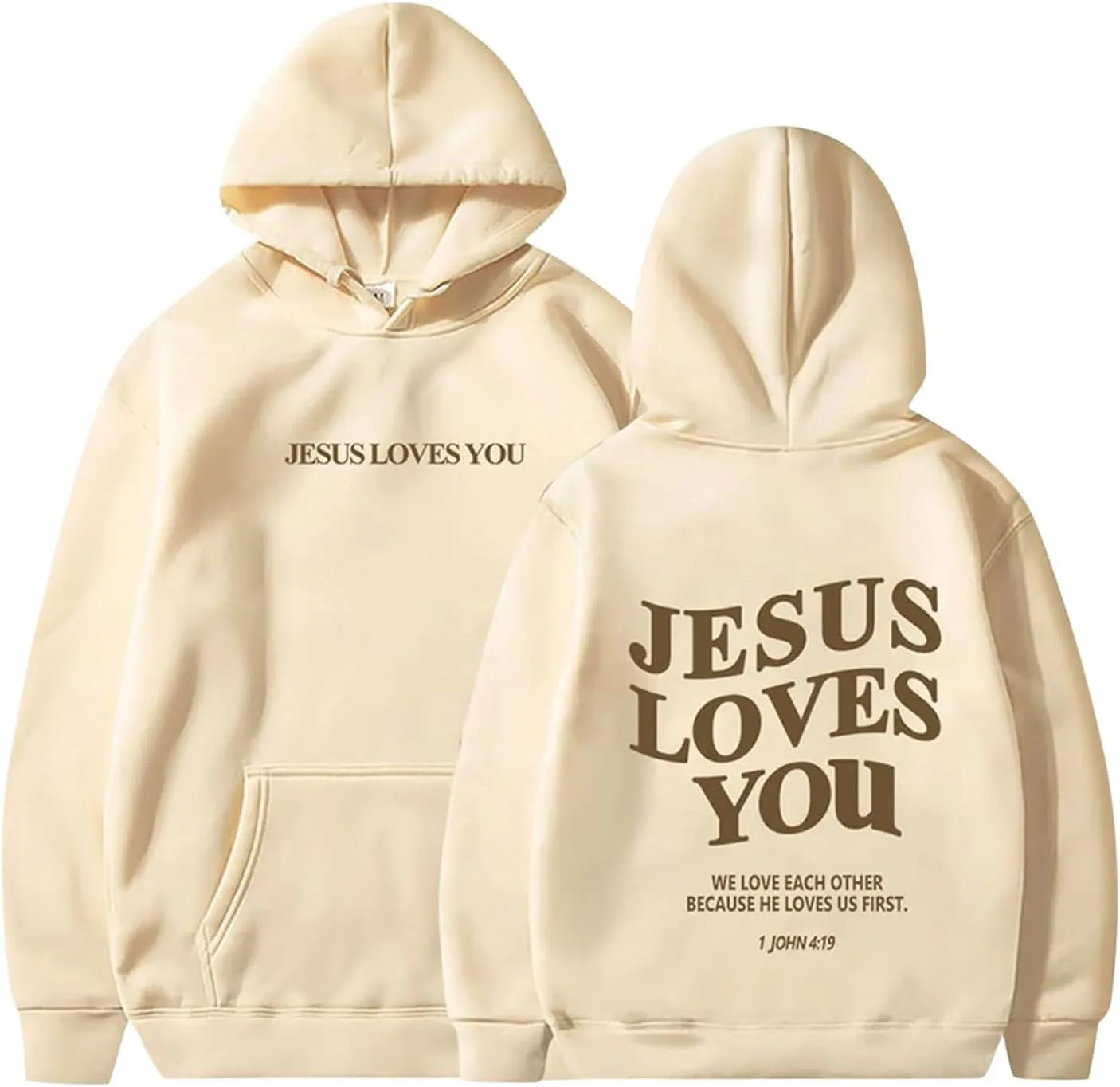 Jesus Loves You Christian Hoodies for Women Bible Verse Oversized Long Sleeve Y2K Drawstring Sweatshirts Comfy Pockets Tops