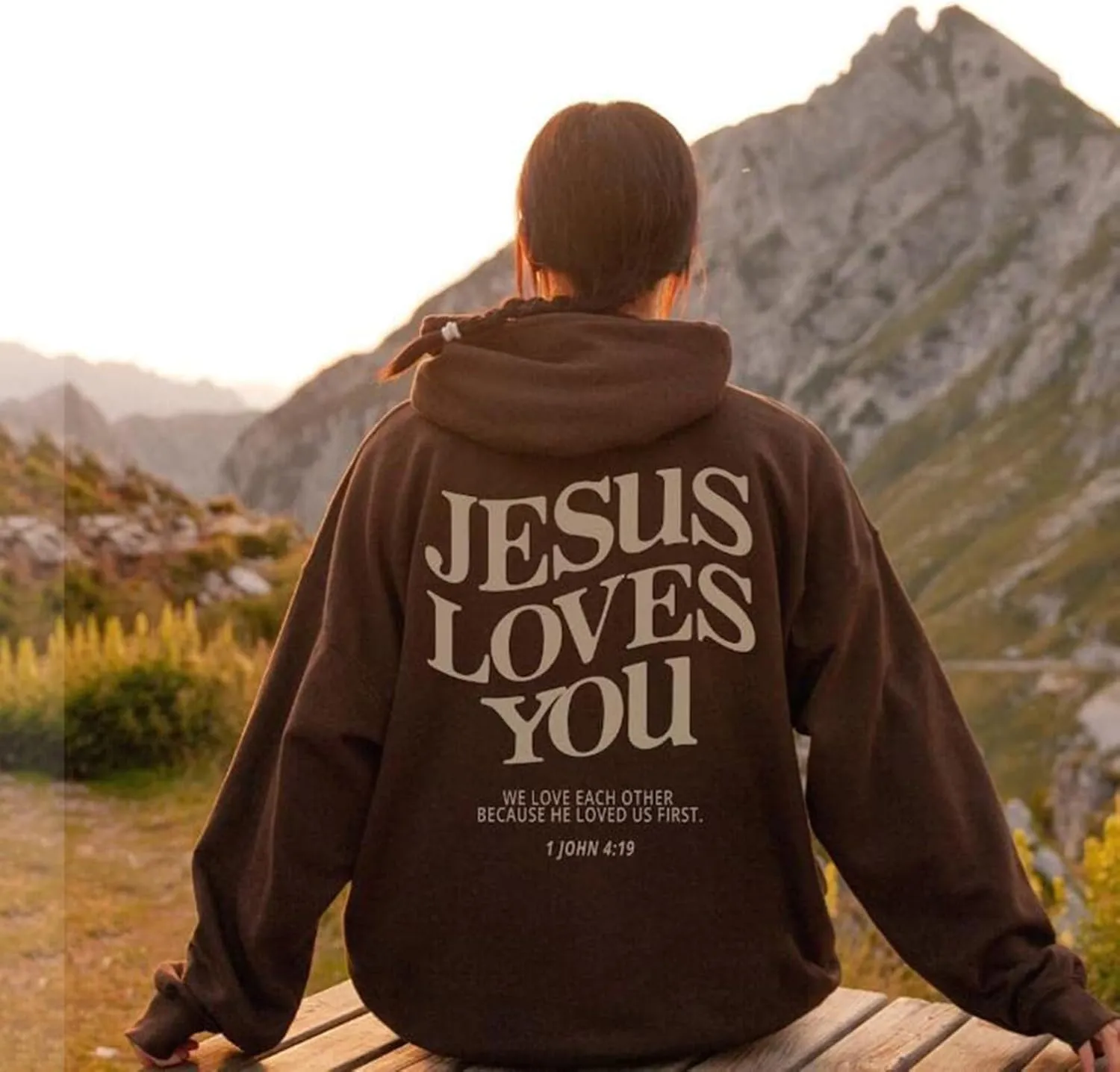 Jesus Loves You Christian Hoodies for Women Bible Verse Oversized Long Sleeve Y2K Drawstring Sweatshirts Comfy Pockets Tops