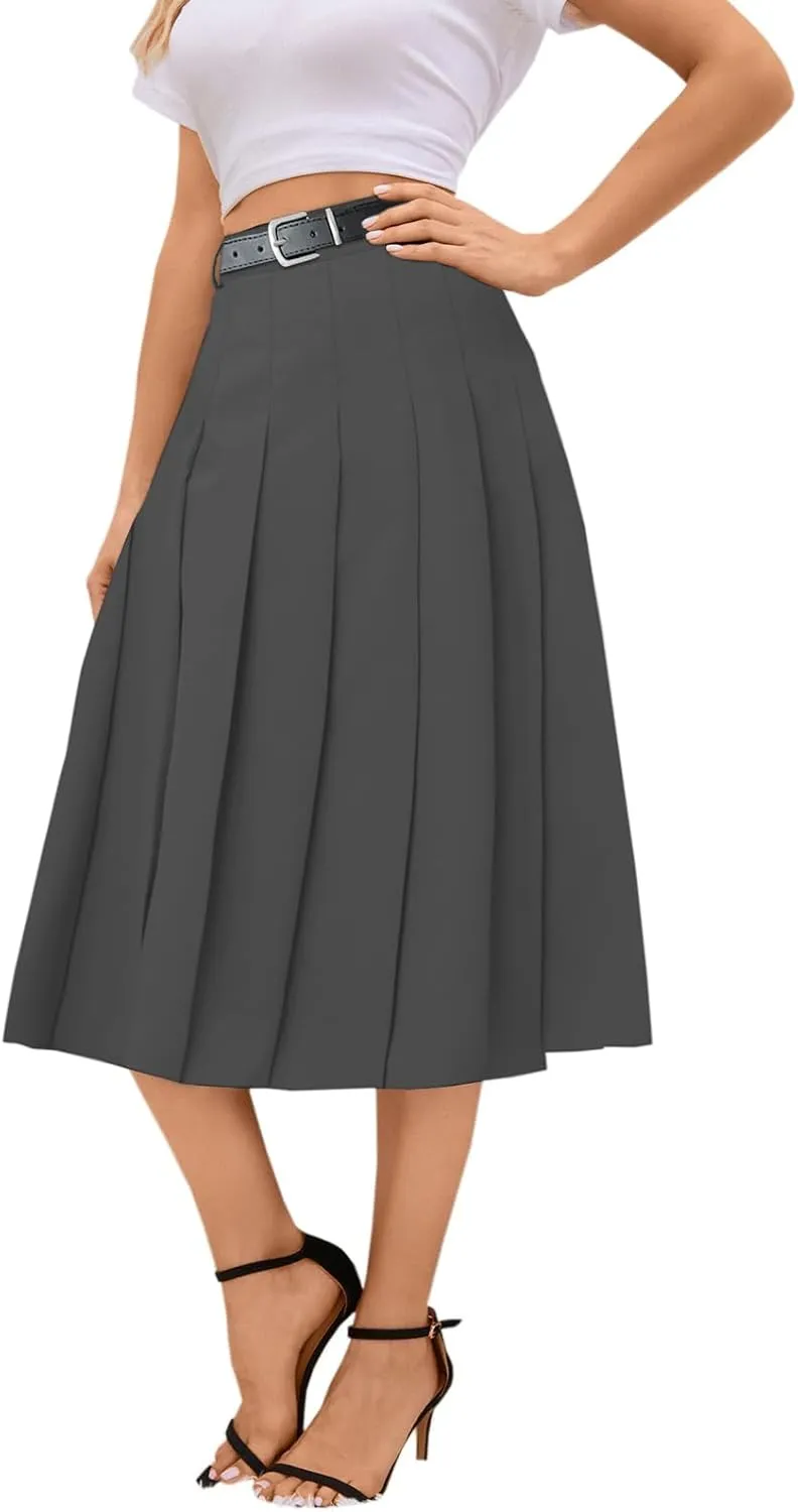 Joe Wenko Girls Womens High Waist Pleated Long Skirt with Pockets