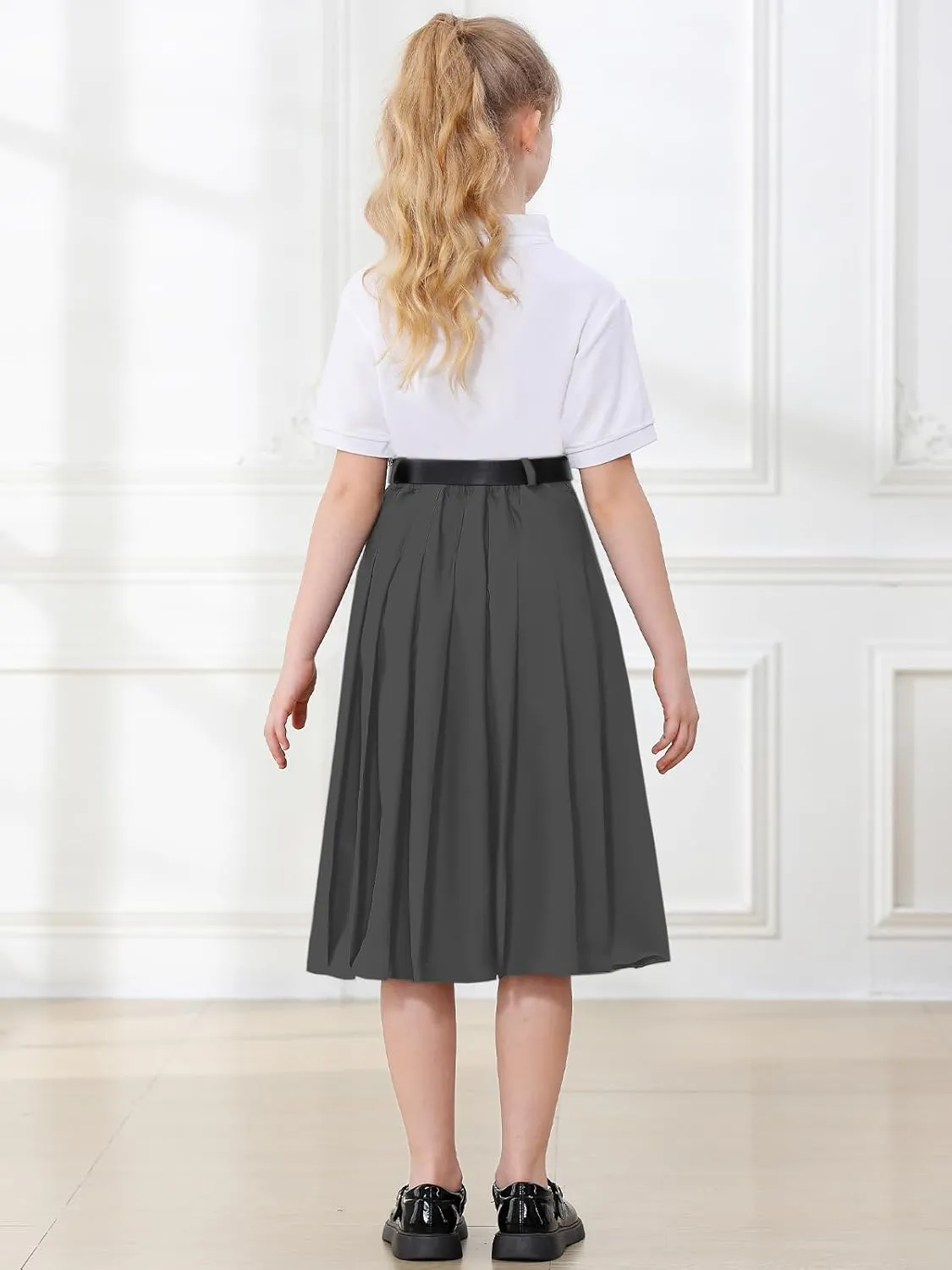 Joe Wenko Girls Womens High Waist Pleated Long Skirt with Pockets