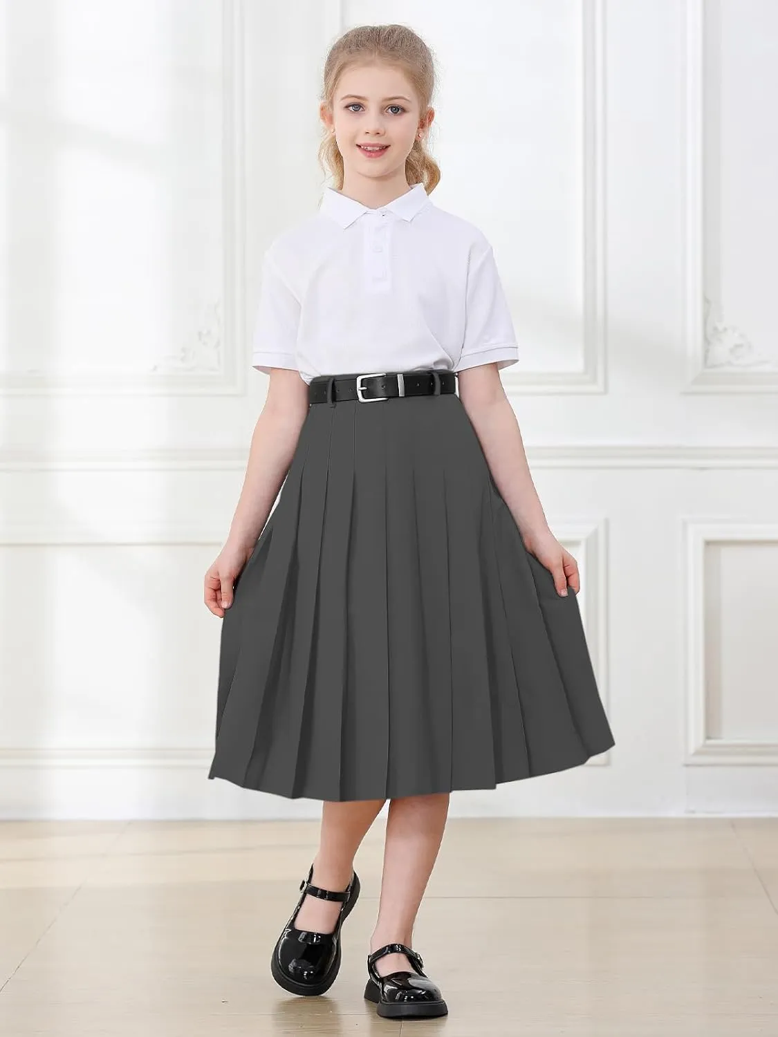 Joe Wenko Girls Womens High Waist Pleated Long Skirt with Pockets