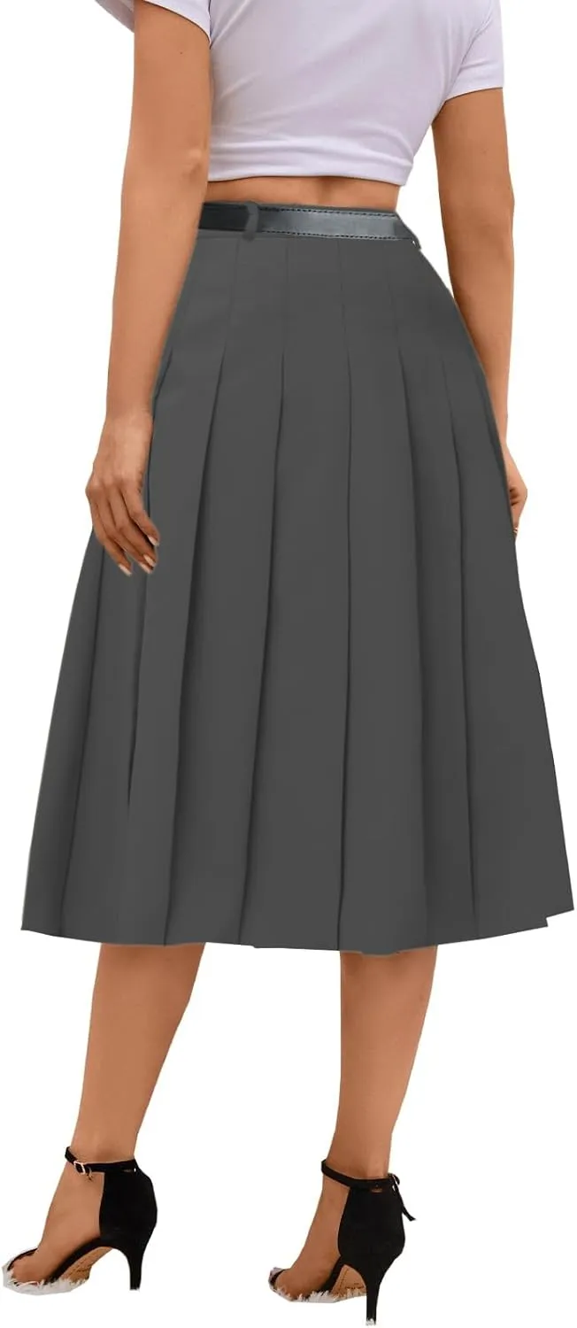 Joe Wenko Girls Womens High Waist Pleated Long Skirt with Pockets