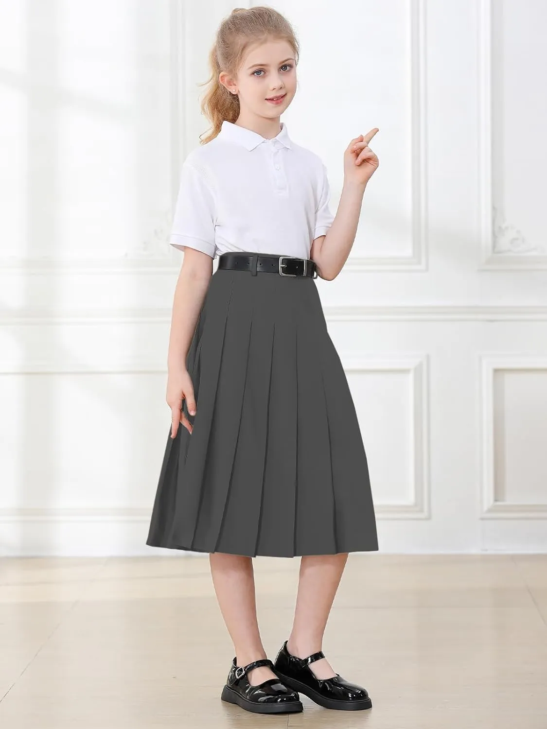 Joe Wenko Girls Womens High Waist Pleated Long Skirt with Pockets