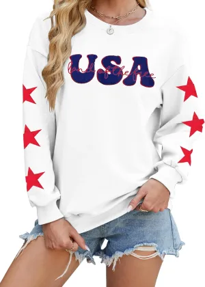 KIDDAD USA Sweatshirts for Women: American Flag Patch Sweatshirt 4th of July Shirt Patriotic Star Graphic Pullover Tops