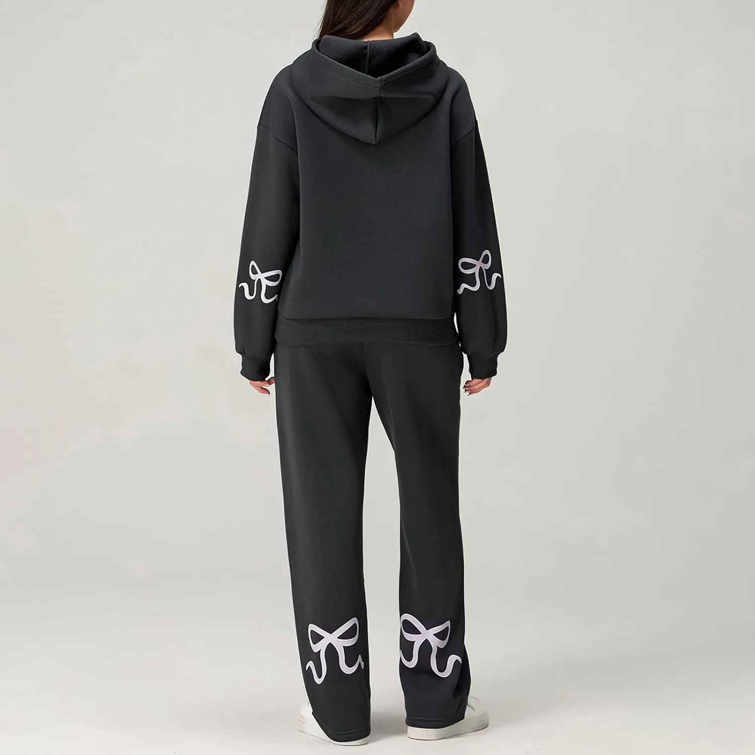 KMBANGI Women Bow 2 Piece Sweatsuit Sets Oversized Hoodie Wide Leg Sweatpants Y2k Sweat Sets Outfits Tracksuit