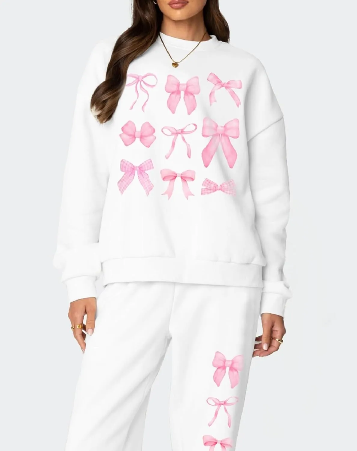 KMBANGI Women Bow 2 Piece Sweatsuit Sets Oversized Hoodie Wide Leg Sweatpants Y2k Sweat Sets Outfits Tracksuit