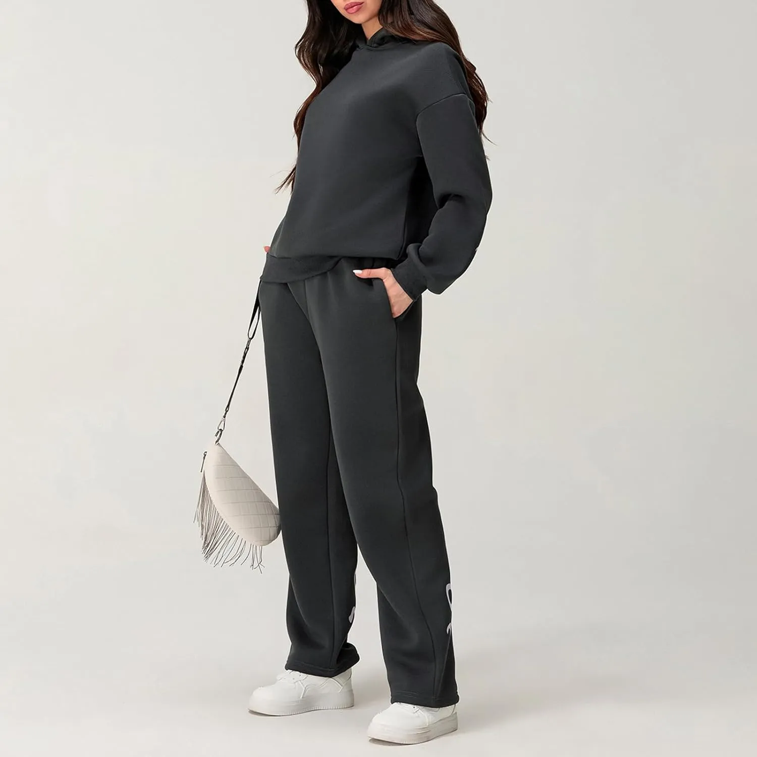 KMBANGI Women Bow 2 Piece Sweatsuit Sets Oversized Hoodie Wide Leg Sweatpants Y2k Sweat Sets Outfits Tracksuit