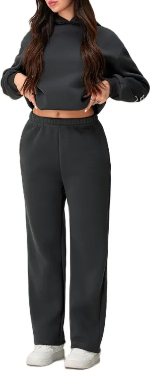 KMBANGI Women Bow 2 Piece Sweatsuit Sets Oversized Hoodie Wide Leg Sweatpants Y2k Sweat Sets Outfits Tracksuit