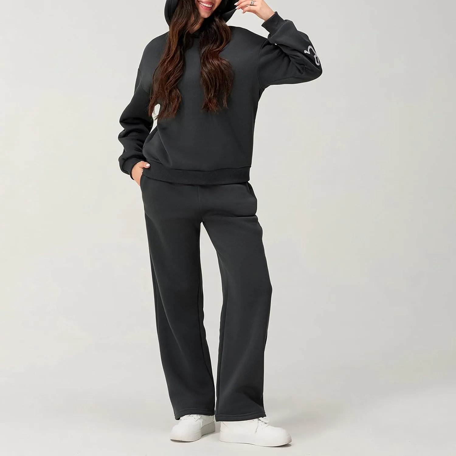 KMBANGI Women Bow 2 Piece Sweatsuit Sets Oversized Hoodie Wide Leg Sweatpants Y2k Sweat Sets Outfits Tracksuit