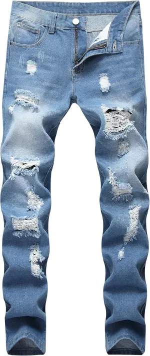 LAMKUKU Men's Ripped Jeans Slim Fit Casual Distressed Denim Pants