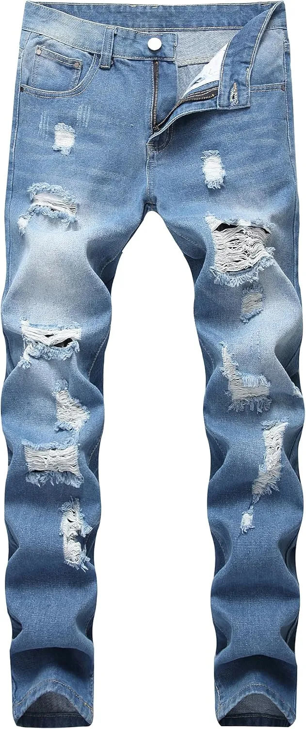LAMKUKU Men's Ripped Jeans Slim Fit Casual Distressed Denim Pants