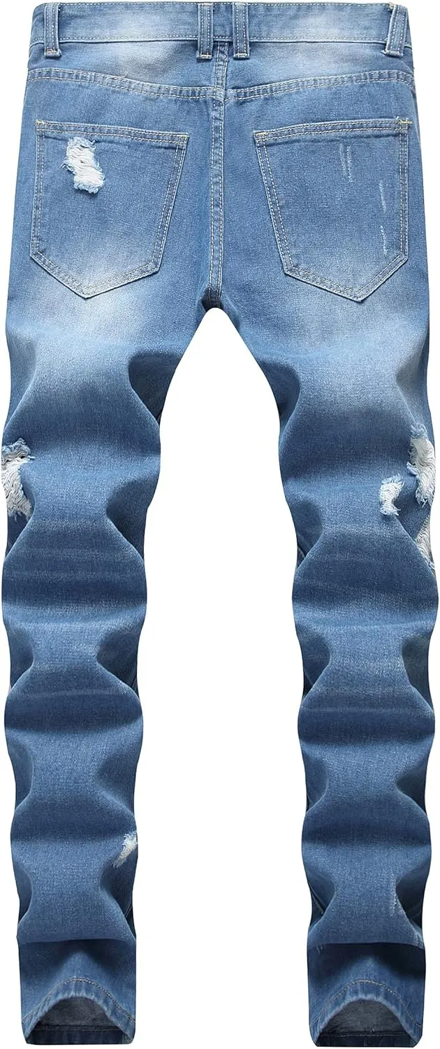 LAMKUKU Men's Ripped Jeans Slim Fit Casual Distressed Denim Pants