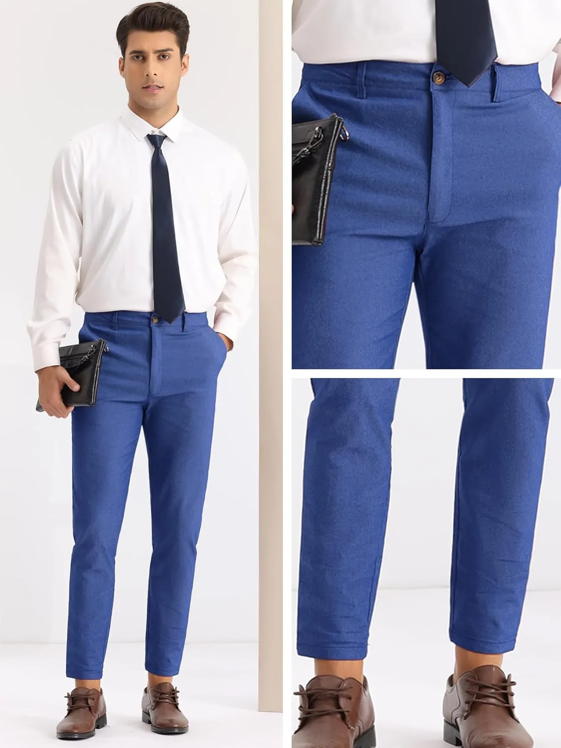 Lars Amadeus Dress Pants for Men's Slim Fit Flat Front Business Prom Skinny Tapered Chino Trousers