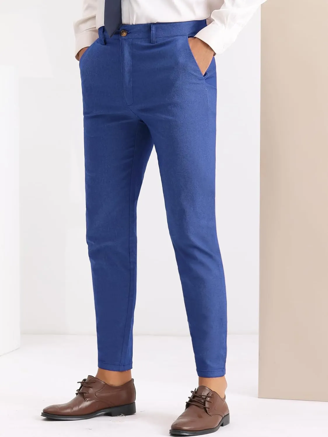 Lars Amadeus Dress Pants for Men's Slim Fit Flat Front Business Prom Skinny Tapered Chino Trousers