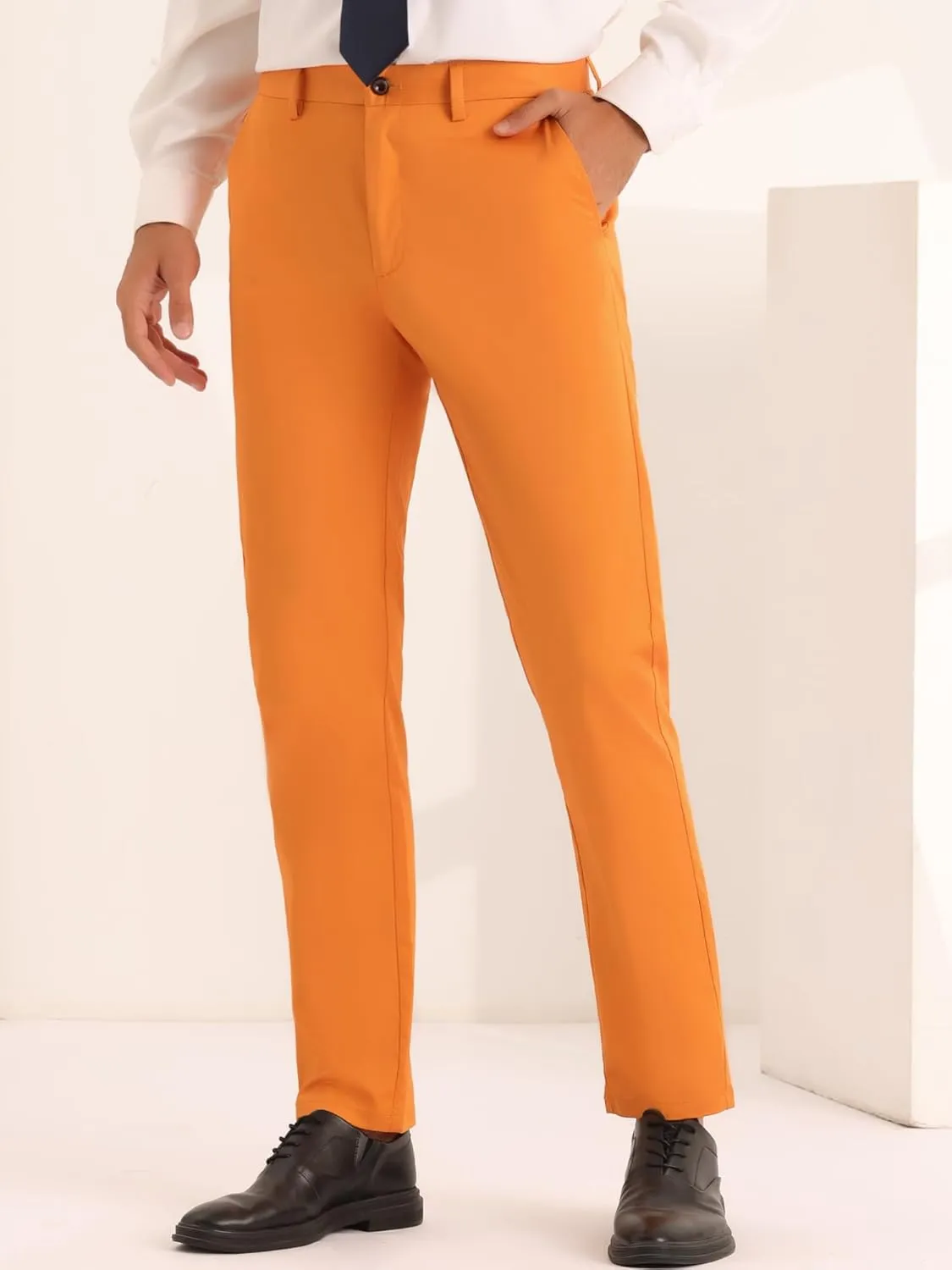 Lars Amadeus Men's Dress Chino Slim Fit Stretch Flat Front Solid Color Business Pants