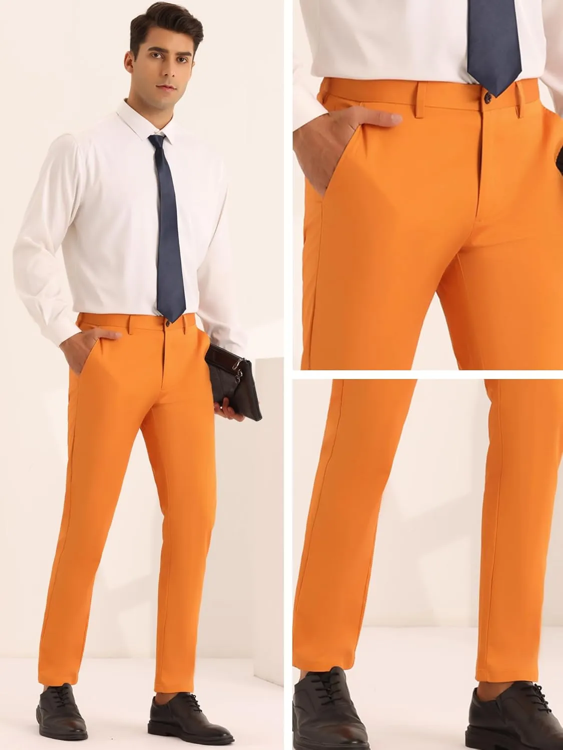 Lars Amadeus Men's Dress Chino Slim Fit Stretch Flat Front Solid Color Business Pants
