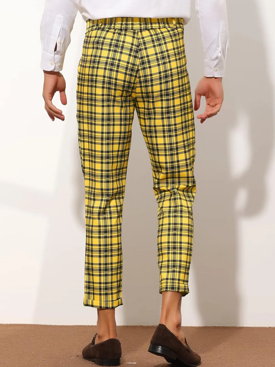 Lars Amadeus Plaid Cropped Pants for Men's Slim Fit Business Dress Pants Checked Slacks