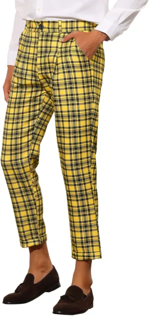 Lars Amadeus Plaid Cropped Pants for Men's Slim Fit Business Dress Pants Checked Slacks