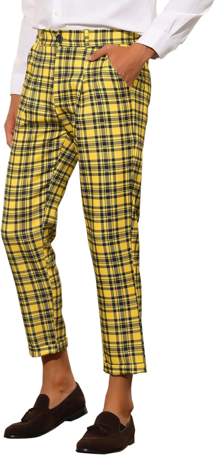 Lars Amadeus Plaid Cropped Pants for Men's Slim Fit Business Dress Pants Checked Slacks