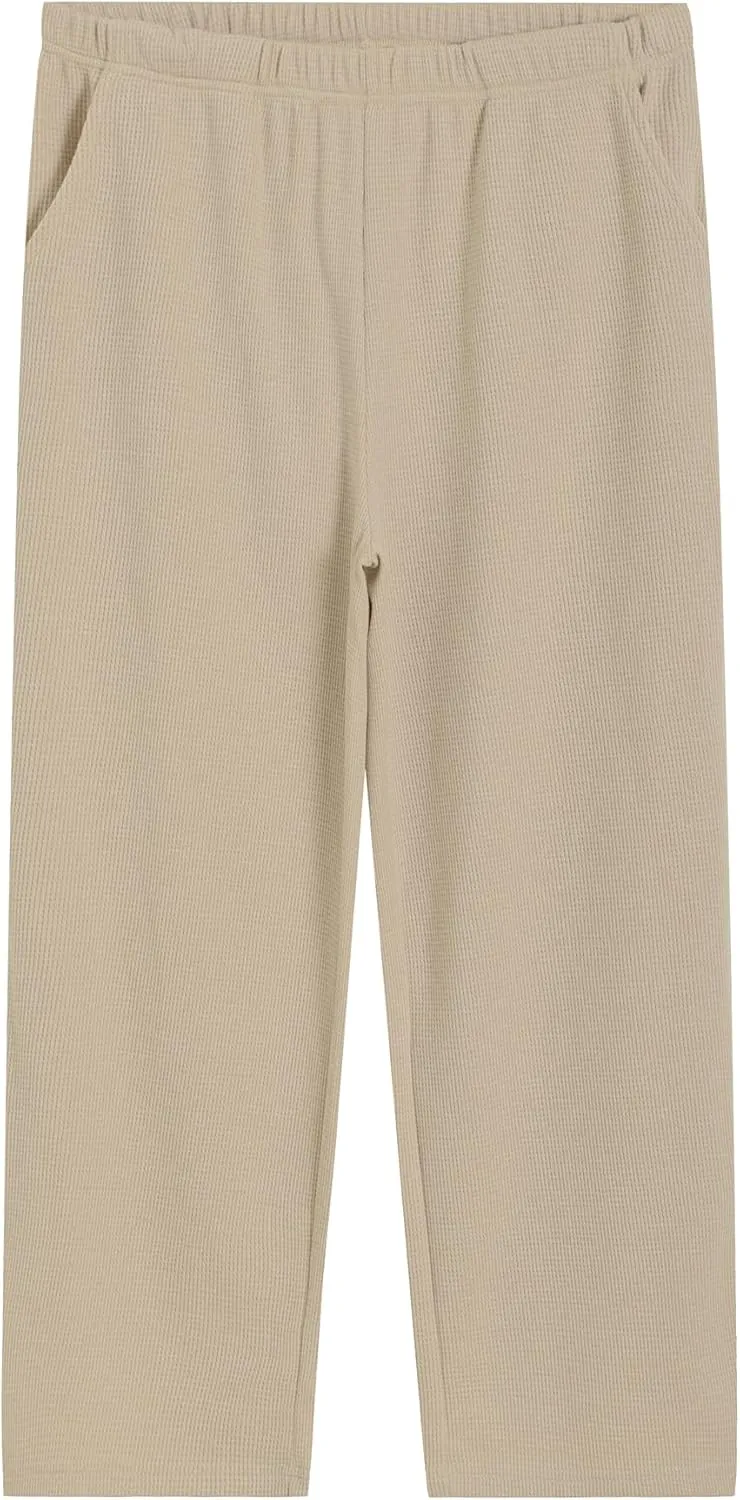 Latuza Women's Petite Short Lounge Pants Waffle Knit Pants Wide Leg