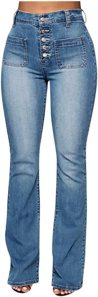 LCMTWX Stretch Jeans for Women Leg Solid Button Shopping Girls Clothes for Women Blue Tummy Control Jeans Plus Size Womens