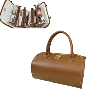 Leather Waterproof Cosmetic Bag, Foldable Toiletry Bag with Detachable Pouches, Large Capacity 4-in-1 Roll-Up Cosmetic Storage with Handle, Hanging Cosmetic Travel Bag For Women