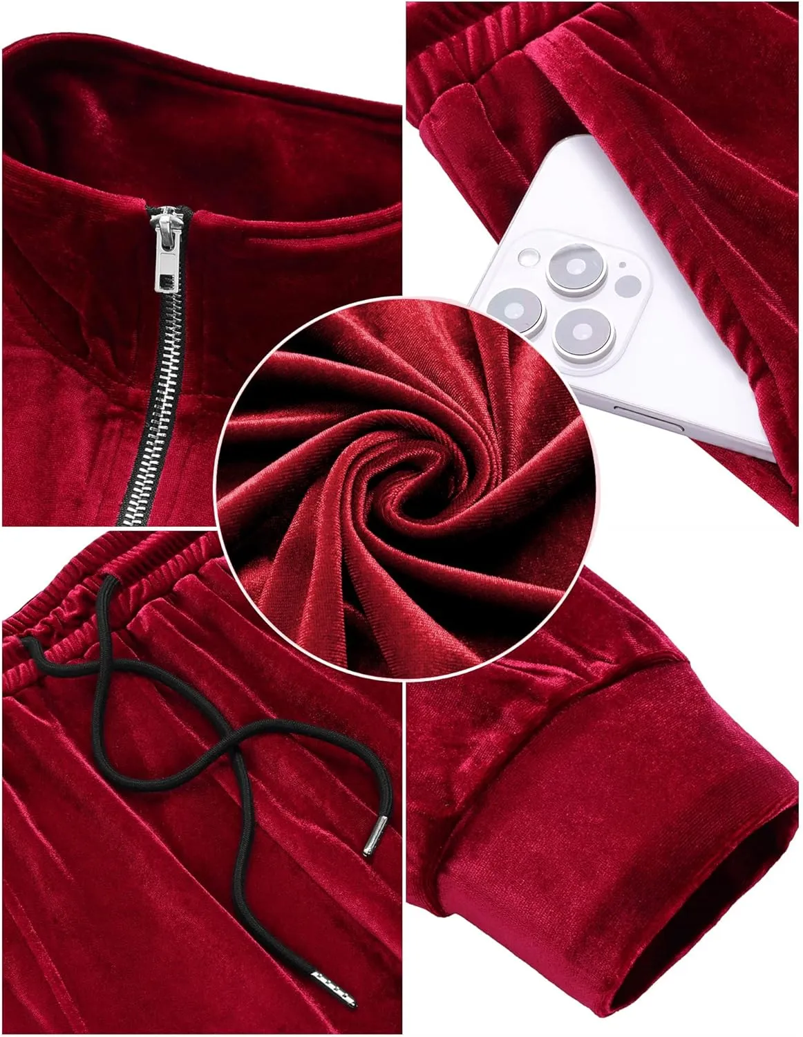 LecGee Men's 2 Piece Long Sleeve Tracksuit Velvet Quarter Zip Shirt Elastic Pant Velour Fall Casual Outfit Sweatsuit Set