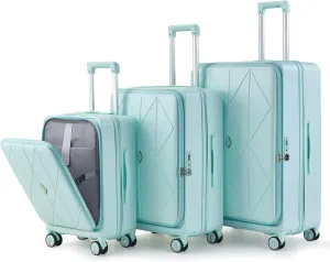 Lightweight Expandable 3-Piece Luggage Set with Front Laptop Compartment, Spinner Wheels and TSA Lock, Mint Green