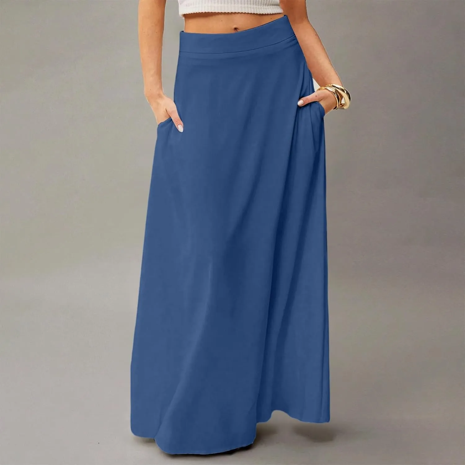 Long Skirts for Women Floral Boho High Waisted Maxi Skirts with Pockets Flowy Beach Vacation Casual A Line Skirt