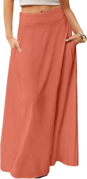 Long Skirts for Women Floral Boho High Waisted Maxi Skirts with Pockets Flowy Beach Vacation Casual A Line Skirt