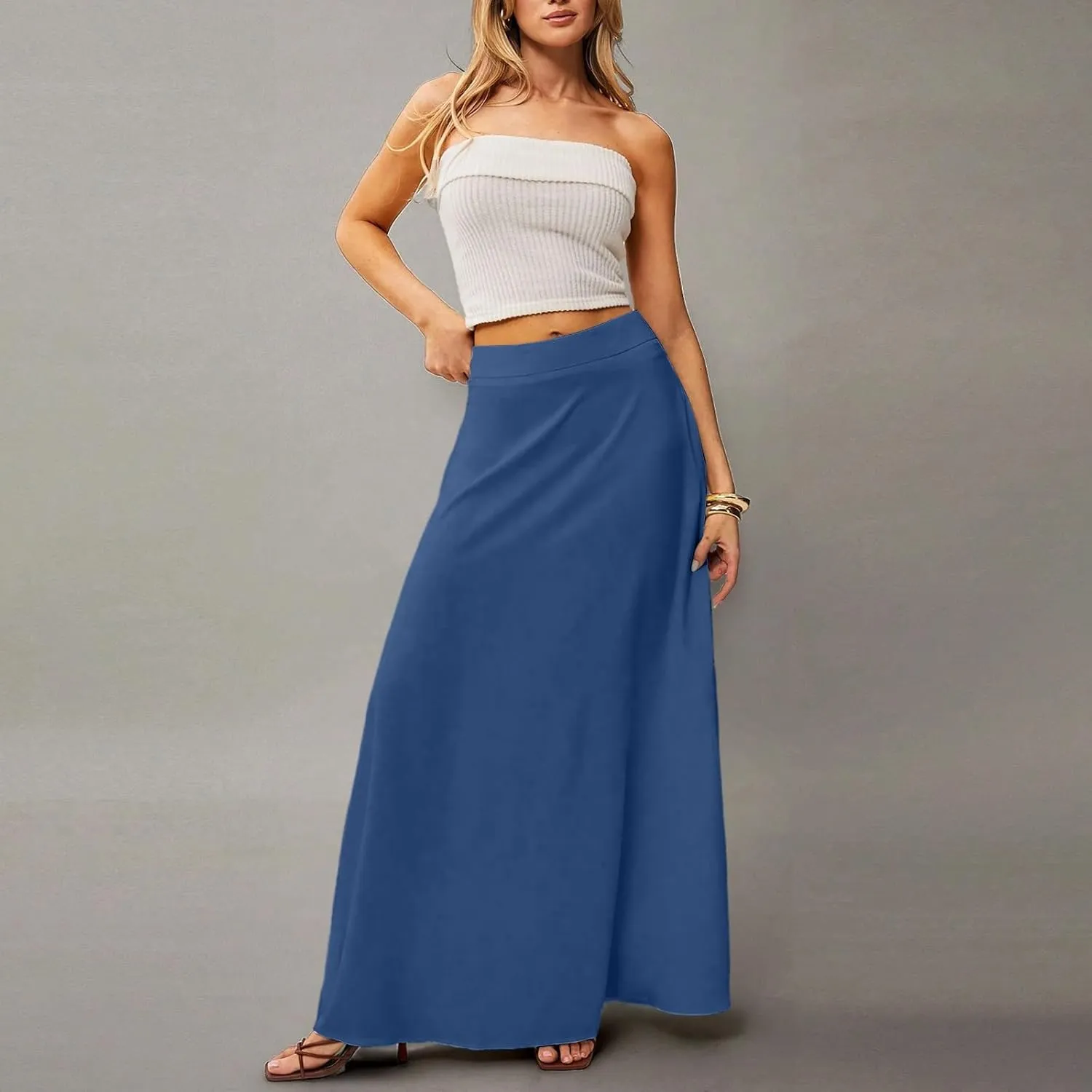 Long Skirts for Women Floral Boho High Waisted Maxi Skirts with Pockets Flowy Beach Vacation Casual A Line Skirt