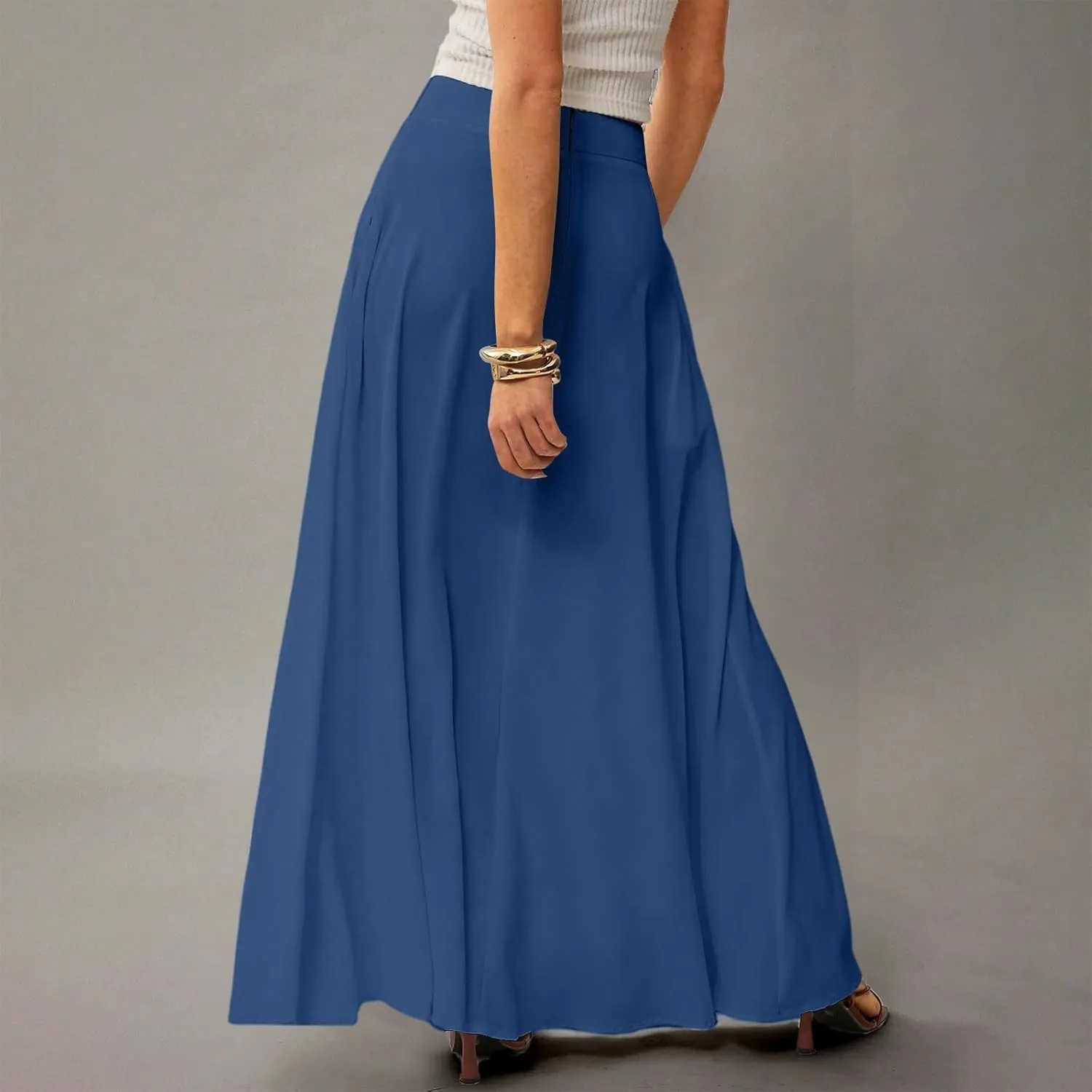 Long Skirts for Women Floral Boho High Waisted Maxi Skirts with Pockets Flowy Beach Vacation Casual A Line Skirt