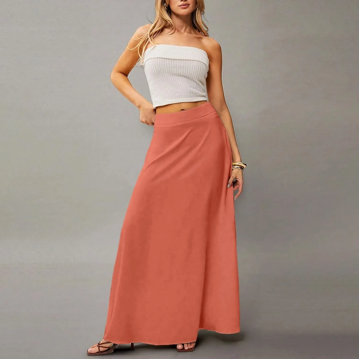 Long Skirts for Women Floral Boho High Waisted Maxi Skirts with Pockets Flowy Beach Vacation Casual A Line Skirt