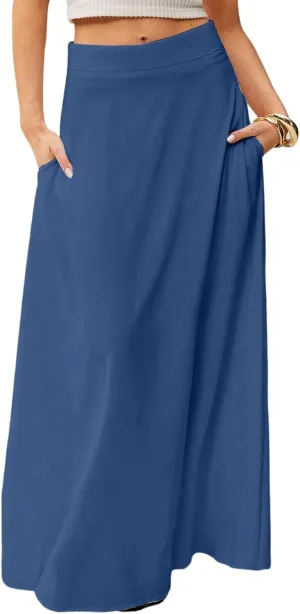 Long Skirts for Women Floral Boho High Waisted Maxi Skirts with Pockets Flowy Beach Vacation Casual A Line Skirt