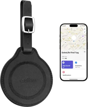Luggage Tags, Work with Apple Find My, Leather Luggage Tags for Suitcases, Travel Accessories Must Haves Anti-Lost, Item Locator for Suitcases, Bags and More, Rechargeable, Black