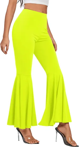 LYANER Women's Casual High Waist Ruffle Flare Pants Wide Leg Solid Stretchy Bell Bottom