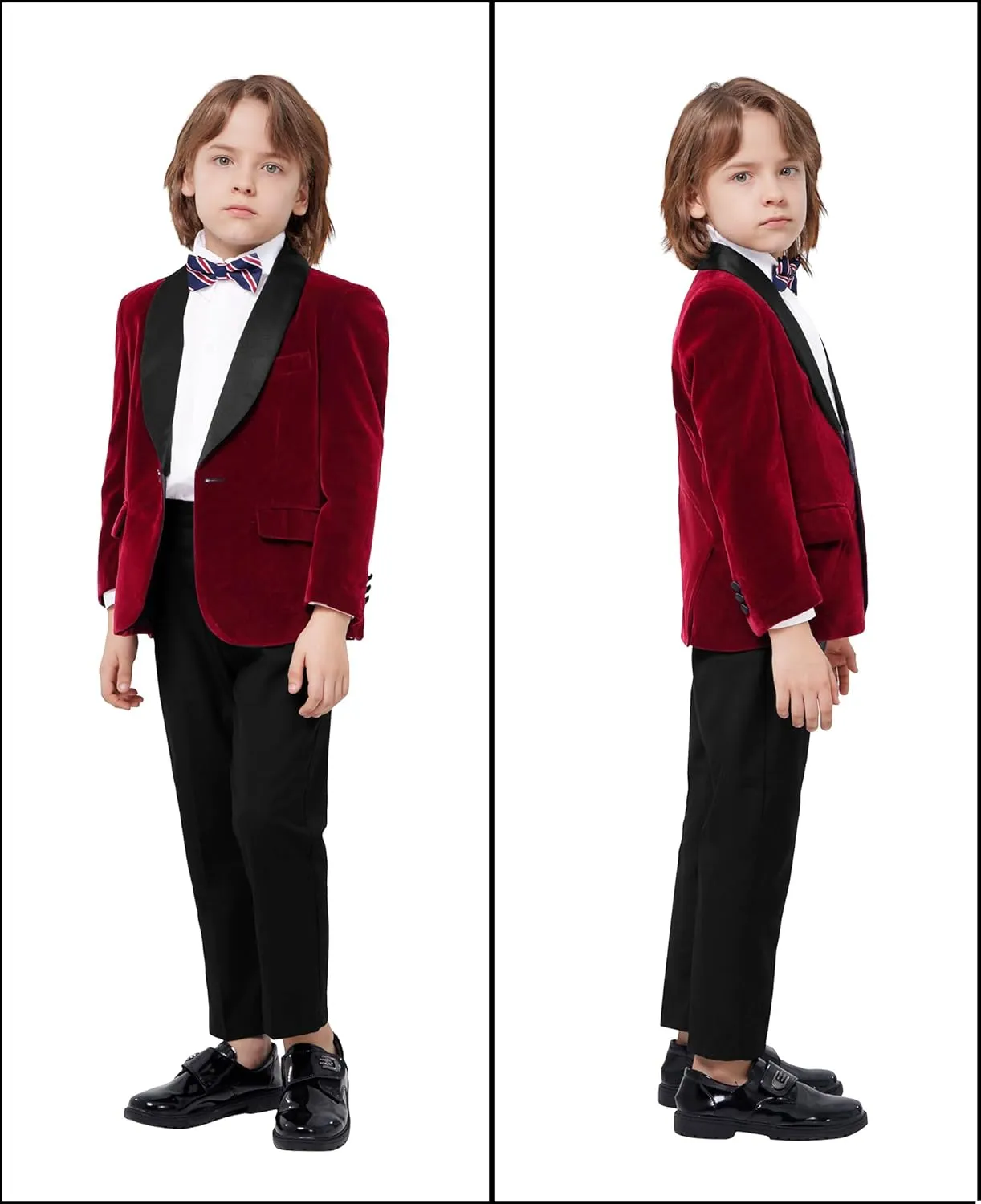 MAGE MALE Boys Velvet 3 Pieces Suit Multiple Colour Jacket Pants Set for Wedding Prom Party Tuxedo with Kids Suspenders