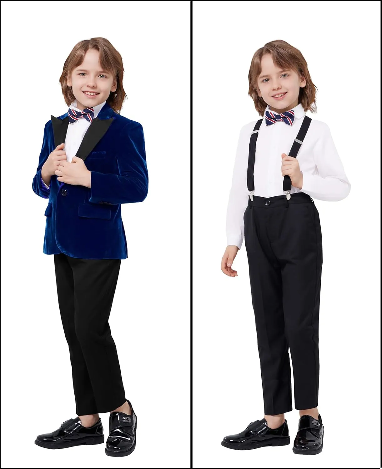 MAGE MALE Boys Velvet 3 Pieces Suit Multiple Colour Jacket Pants Set for Wedding Prom Party Tuxedo with Kids Suspenders