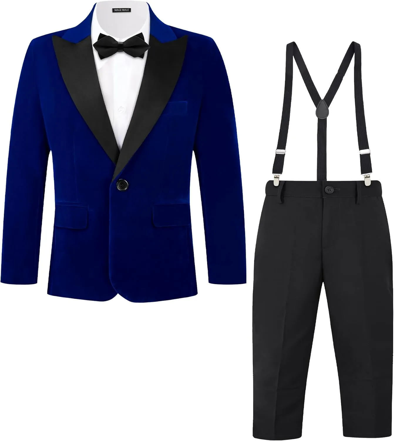 MAGE MALE Boys Velvet 3 Pieces Suit Multiple Colour Jacket Pants Set for Wedding Prom Party Tuxedo with Kids Suspenders