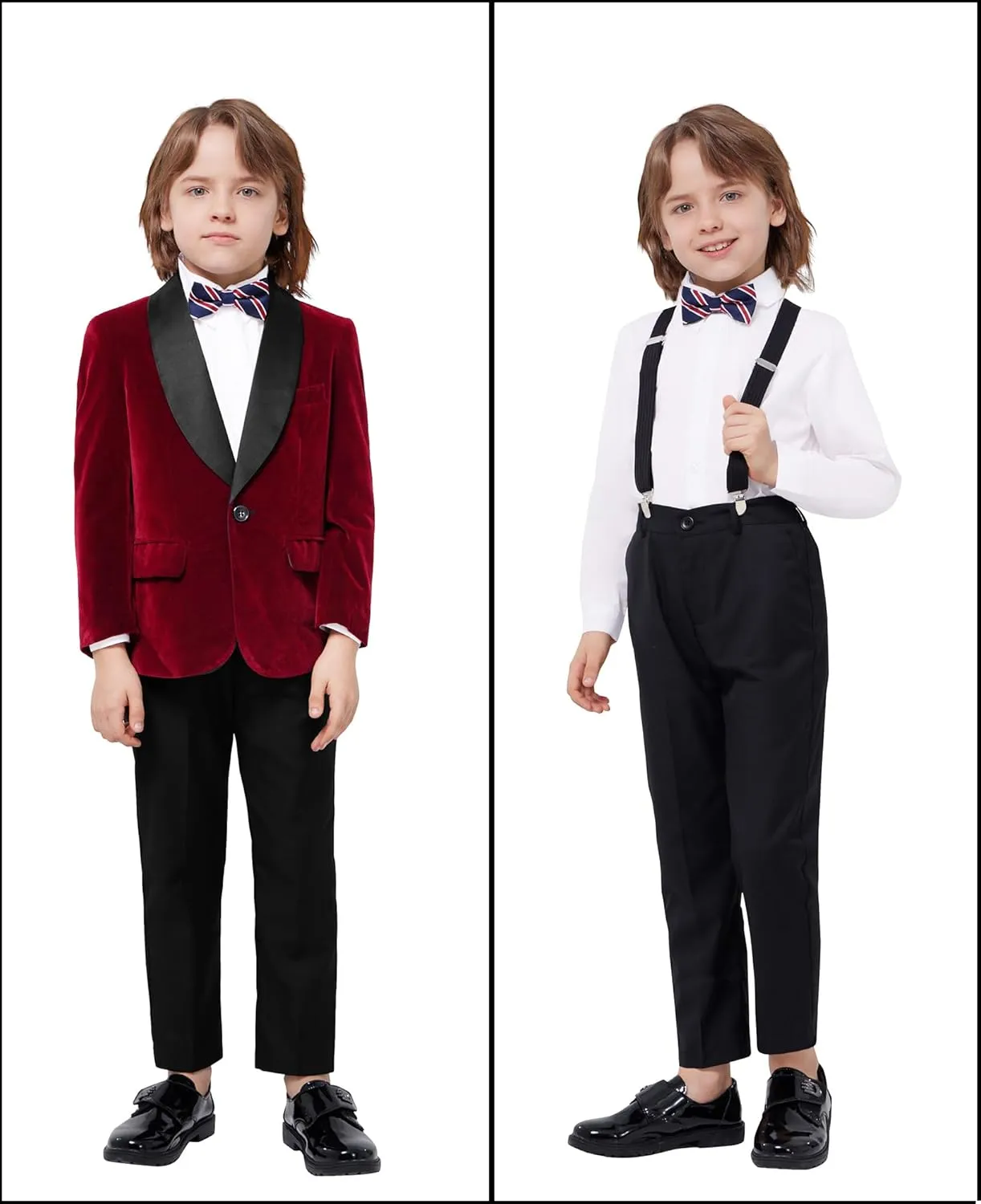MAGE MALE Boys Velvet 3 Pieces Suit Multiple Colour Jacket Pants Set for Wedding Prom Party Tuxedo with Kids Suspenders
