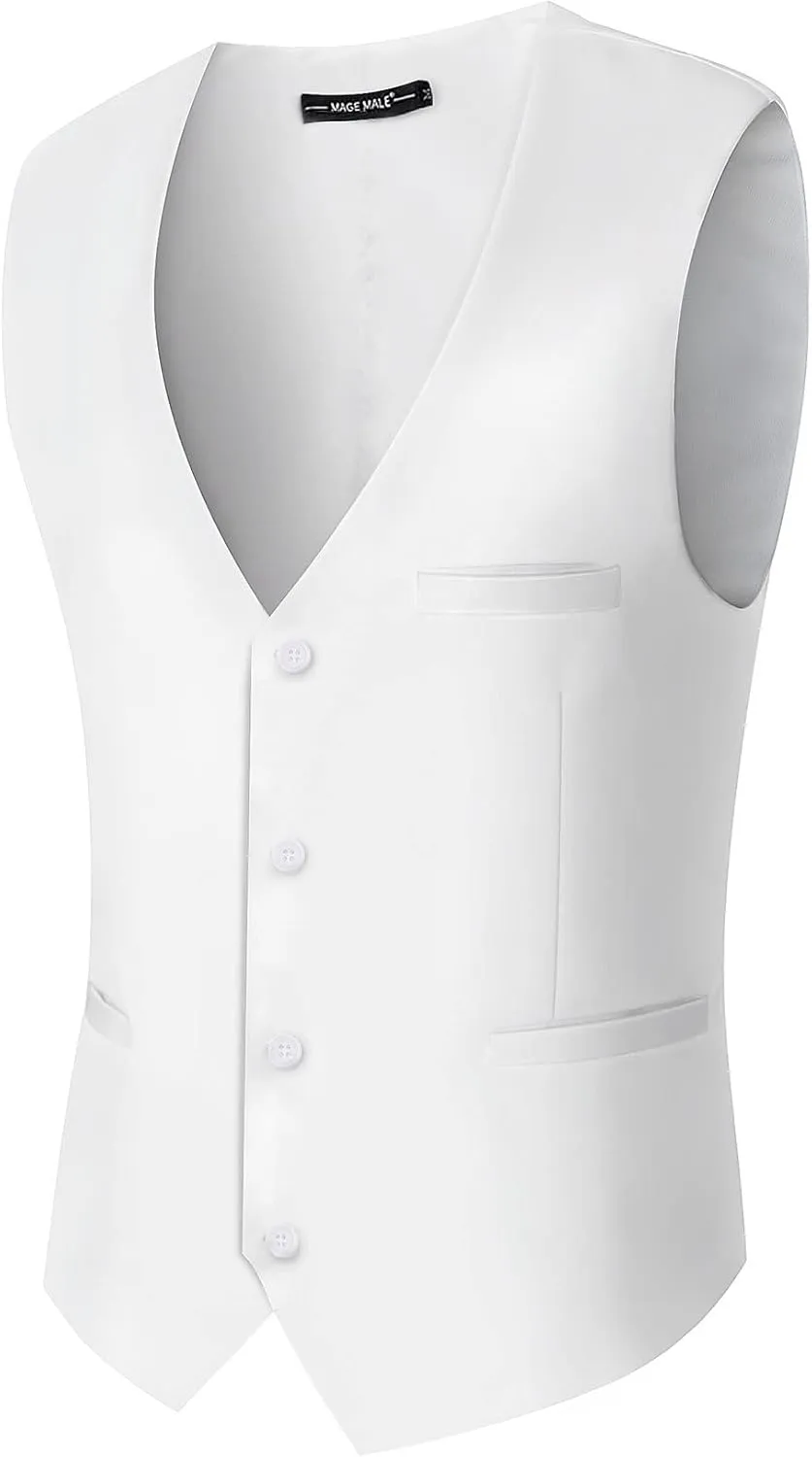 MAGE MALE Men's 3 Piece Suit Slim Fit Solid One Button Party Wedding Tuxedo Suits Blazer Jacket Vest Pants Set