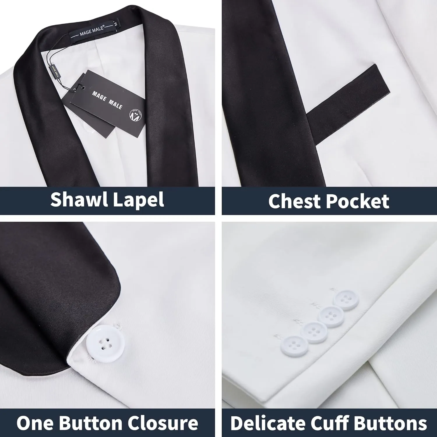 MAGE MALE Men's 3 Piece Suit Slim Fit Solid One Button Party Wedding Tuxedo Suits Blazer Jacket Vest Pants Set