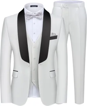 MAGE MALE Men's 3 Piece Suit Slim Fit Solid One Button Party Wedding Tuxedo Suits Blazer Jacket Vest Pants Set