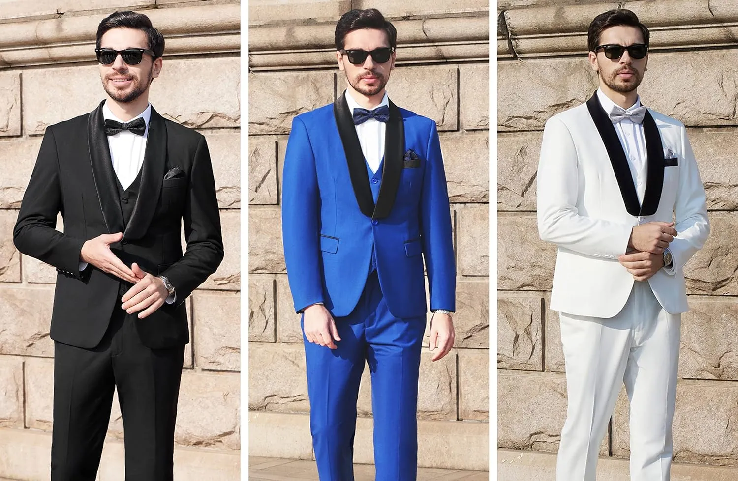 MAGE MALE Men's 3 Piece Suit Slim Fit Solid One Button Party Wedding Tuxedo Suits Blazer Jacket Vest Pants Set