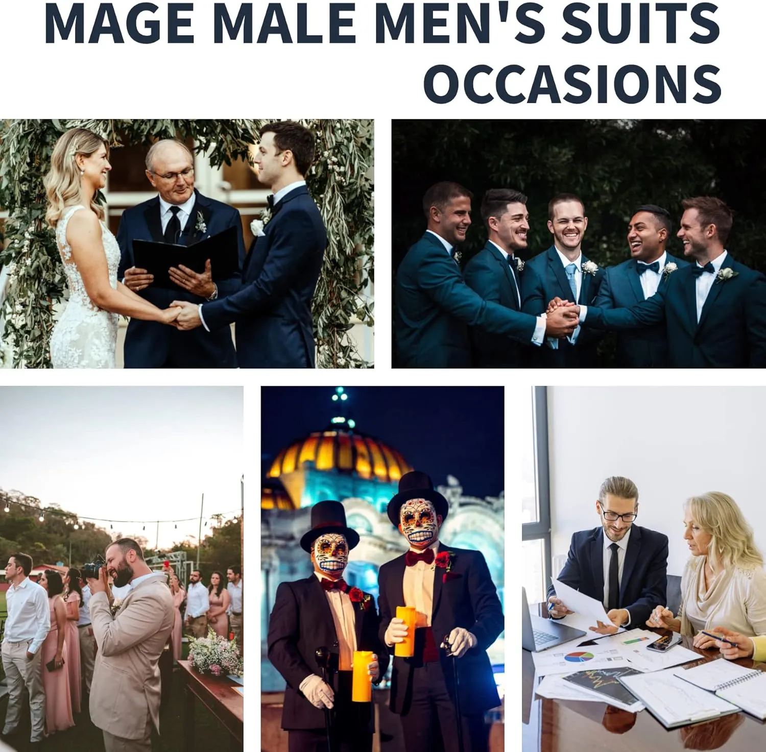 MAGE MALE Men's 3 Piece Suit Slim Fit Solid One Button Party Wedding Tuxedo Suits Blazer Jacket Vest Pants Set
