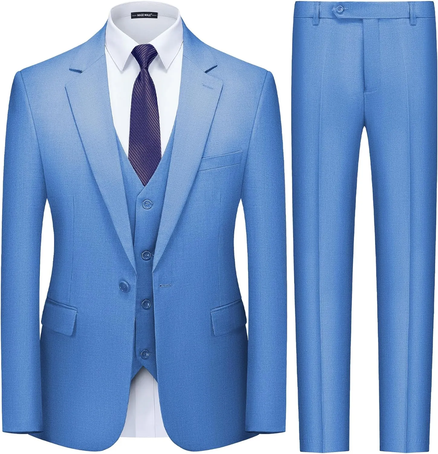 MAGE MALE Men's 3 Pieces Suit Slim Fit One Button Business Wedding Party Solid Blazer Vest Pants Set with Tie