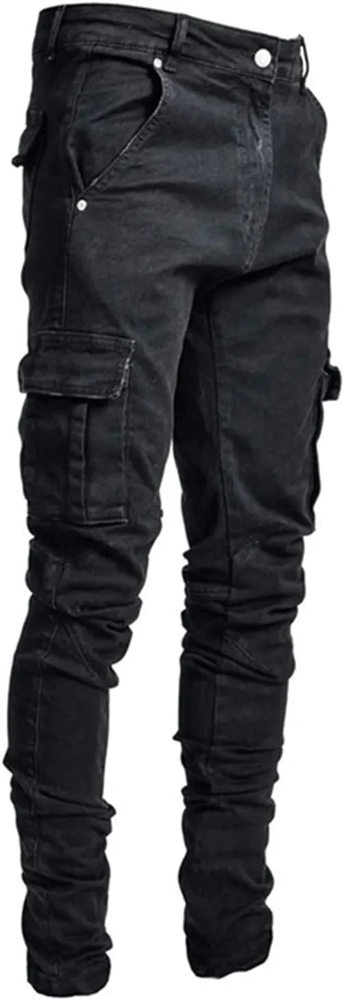 Maiyifu-GJ Men's Skinny Slim Fit Jeans Stretch 6 Pockets Denim Pencil Pants Casual Hip Hop Side Pocket Jean Trousers