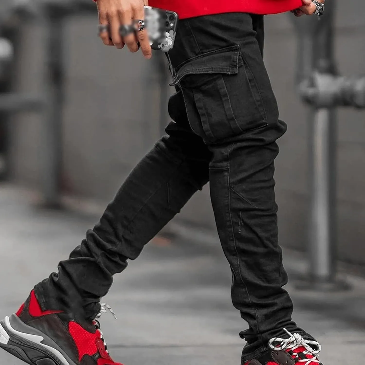 Maiyifu-GJ Men's Skinny Slim Fit Jeans Stretch 6 Pockets Denim Pencil Pants Casual Hip Hop Side Pocket Jean Trousers