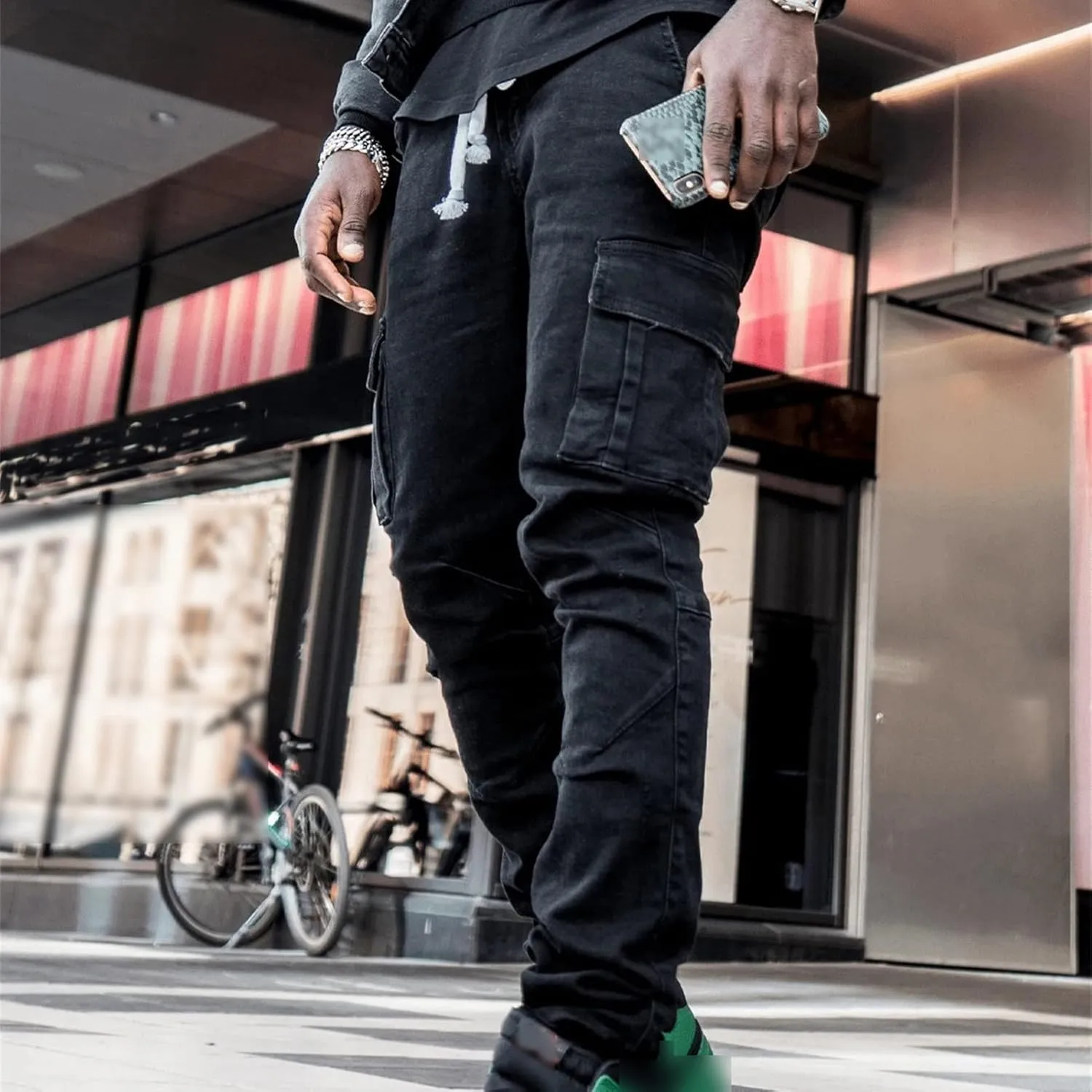Maiyifu-GJ Men's Skinny Slim Fit Jeans Stretch 6 Pockets Denim Pencil Pants Casual Hip Hop Side Pocket Jean Trousers